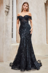 Off The Shoulder Lace Fit And Flare Gown By Andrea And Leo -A1107