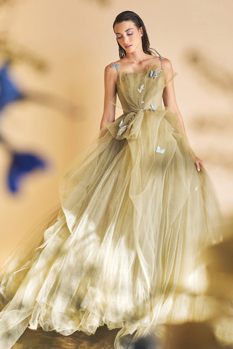 Dancing Butterflies Plisse Ball Gown By Andrea And Leo -A1113