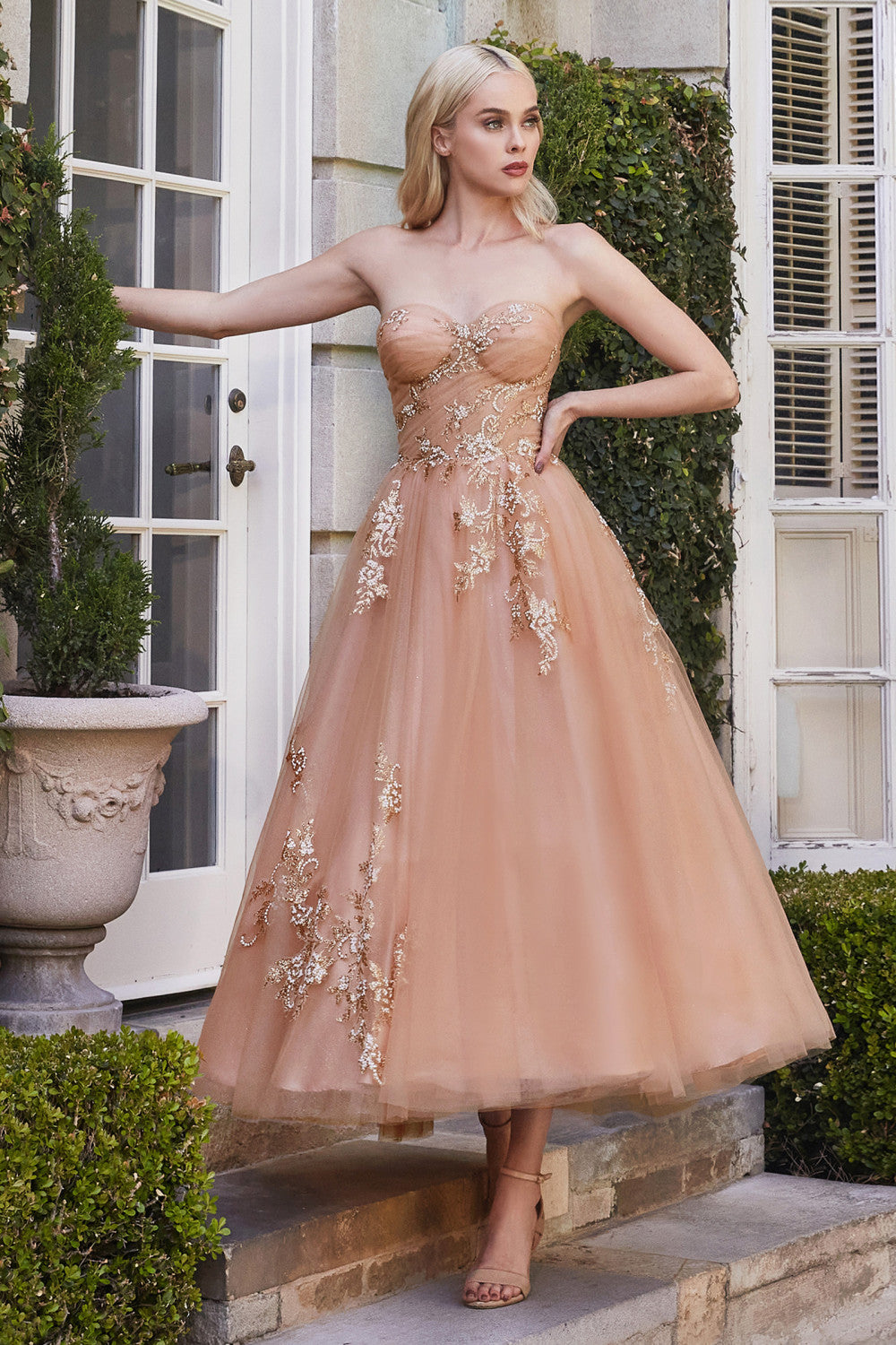 Strapless Tulle Tea Length Dress By Andrea And  Leo -A1114