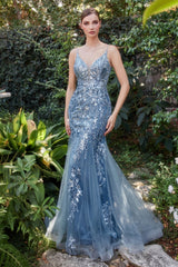Fitted Mermaid Gown With Beaded Lace Applique By Andrea and Leo -A1118