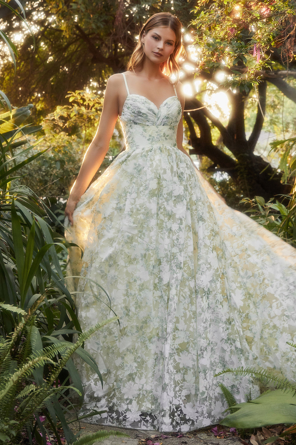Floral Printed A-Line Organza Gown By Andrea And Leo -A1132