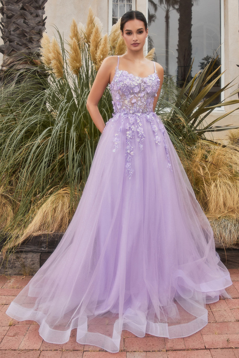 Floral Applique A-Line Gown By Andrea And Leo -A1142