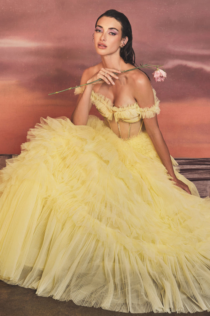 Rhinestone Corset Ruffle Gown By Andrea And Leo -A1150