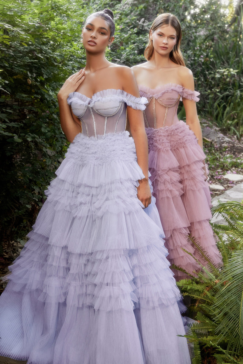 Rhinestone Corset Ruffle Gown By Andrea And Leo -A1150