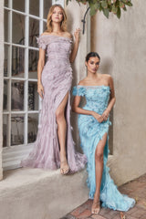 Crystal Leaves Asymmetrical Gown By Andrea And Leo -A1155