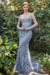 Dusk Glass Bead Gown With Matching Gloves By Andrea And Leo -A1163
