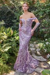 Dusk Glass Bead Gown With Matching Gloves By Andrea And Leo -A1163