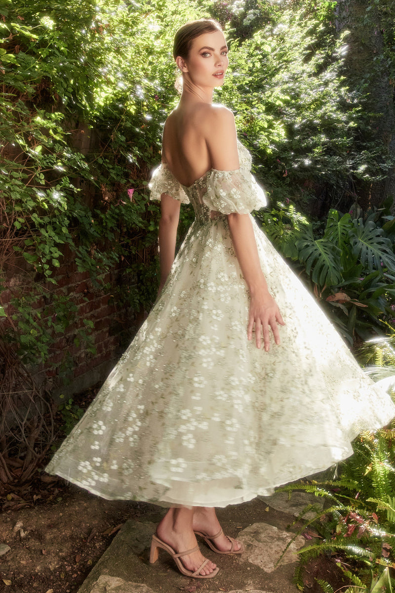 Breath Embroidery Tea Length Gown By Andrea And Leo -A1197