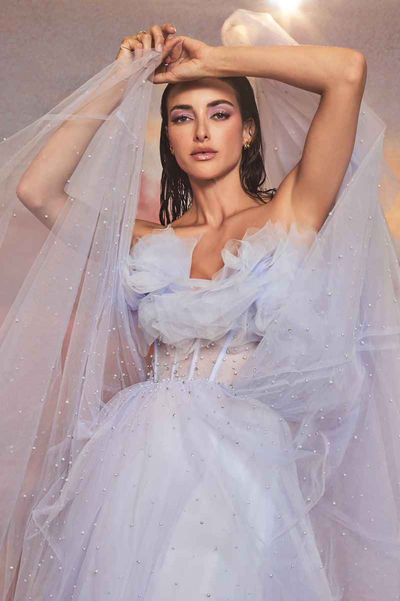 Gathered Tulle Pearl Ball Gown By Andrea And Leo -A1199