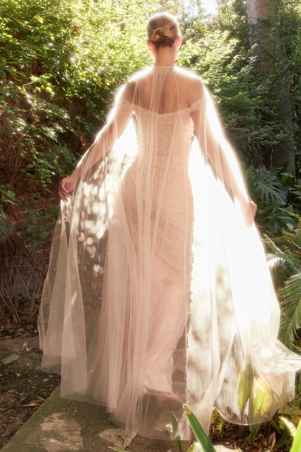 Pearl Pleated Tulle Gown With Cape By Andrea And Leo -A1219