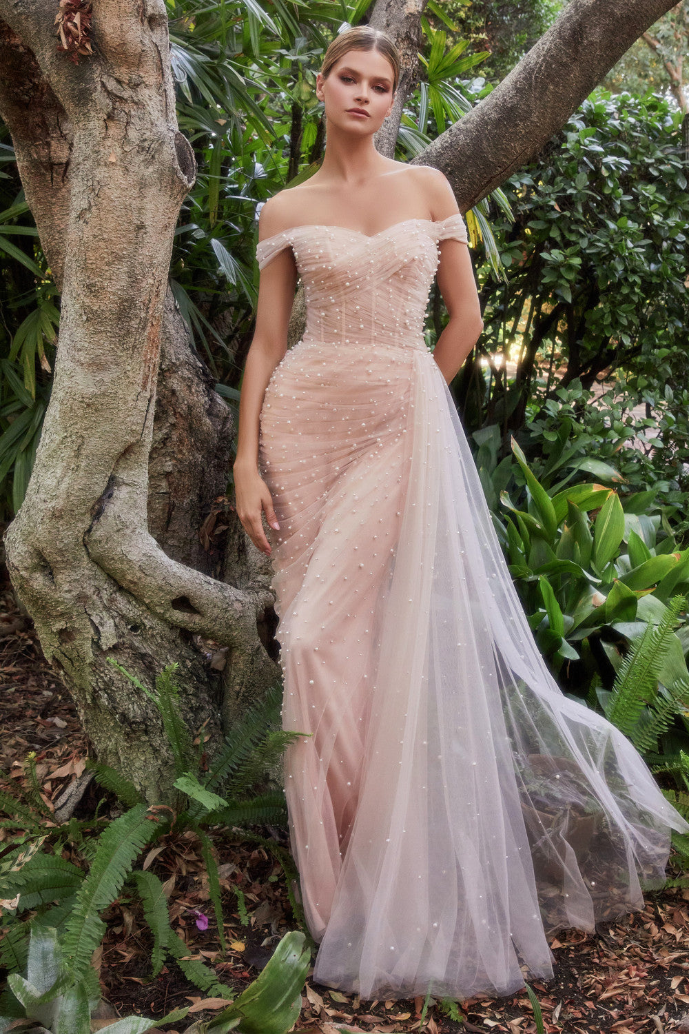 Pearl Pleated Tulle Gown With Cape By Andrea And Leo -A1219