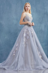 MyFashion.com - A DRAMATIC V-NECK TULLE BALLGOWN WITH BEADED LACE DETAILS(A0893) - Andrea&Leo promdress eveningdress fashion partydress weddingdress 
 gown homecoming promgown weddinggown 
