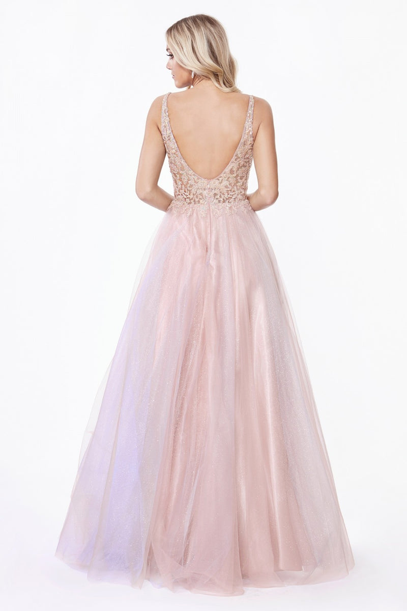 MyFashion.com - A-line layered tulle gown with beaded floral applique bodice and open back.(AB198) - Cinderella Divine promdress eveningdress fashion partydress weddingdress 
 gown homecoming promgown weddinggown 