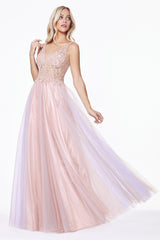 MyFashion.com - A-line layered tulle gown with beaded floral applique bodice and open back.(AB198) - Cinderella Divine promdress eveningdress fashion partydress weddingdress 
 gown homecoming promgown weddinggown 