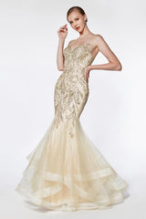 MyFashion.com - Fitted embelished mermaid gown with horsehair trim and adjustable criss cross back.(AM018) - Cinderella Divine promdress eveningdress fashion partydress weddingdress 
 gown homecoming promgown weddinggown 