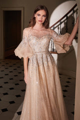 Puff Mid-Sleeve Tulle Gown By Cinderella Divine -B703