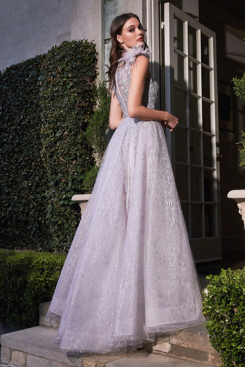 Feather Layered Tulle Gown By Cinderella Divine -B704