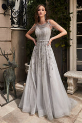 Beaded Silver Ball Gown By Cinderella Divine -B710
