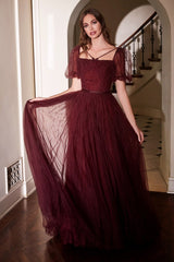 Maroon Puff Sleeve Gown By Cinderella Divine -B712