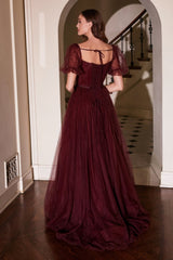 Maroon Puff Sleeve Gown By Cinderella Divine -B712