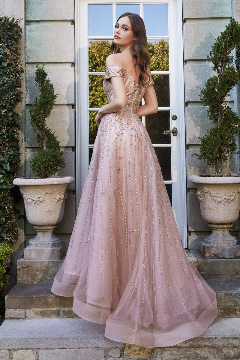 Beaded Off Shoulder Ball Gown By Cinderella Divine -B715