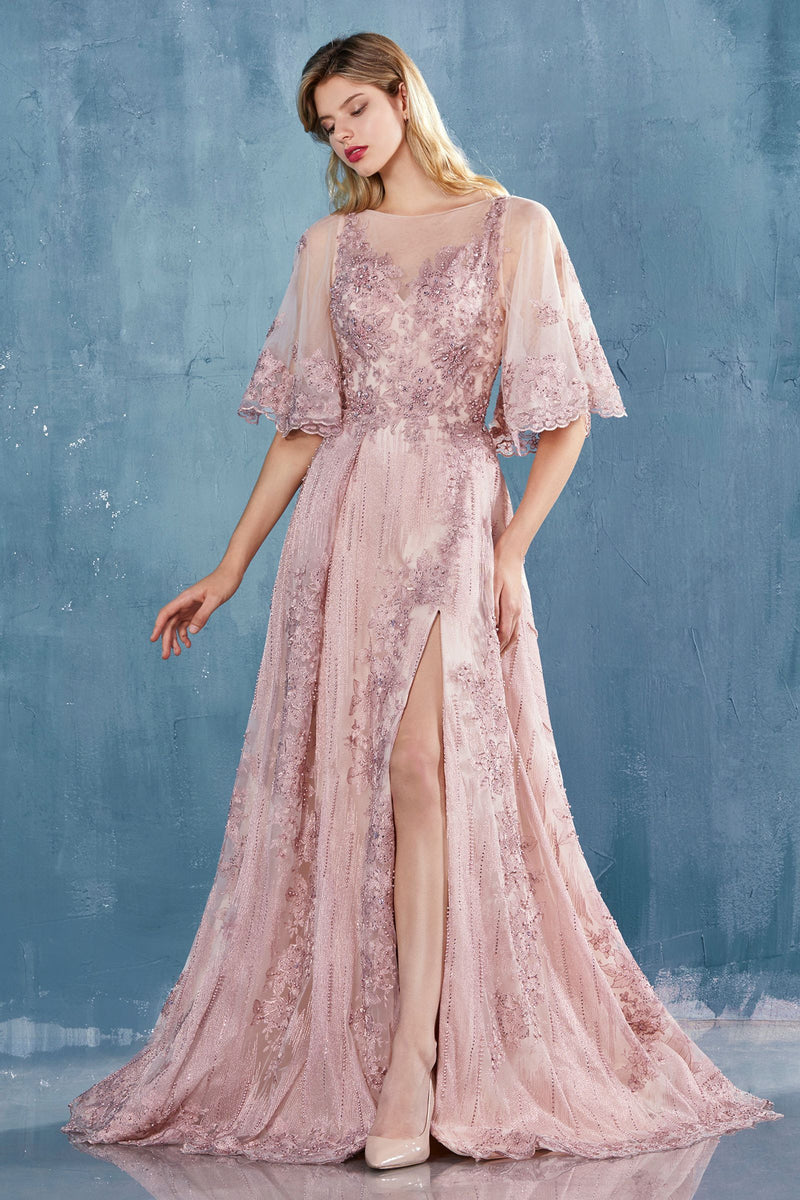 MyFashion.com - LACE FLUTTER SLEEVE A-LINE GOWN W/SLIT(A0971) - Andrea&Leo promdress eveningdress fashion partydress weddingdress 
 gown homecoming promgown weddinggown 