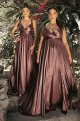 Flowy Satin A-Line Gown By Cinderella Divine -BD105