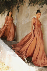 Flowy Satin A-Line Gown By Cinderella Divine -BD105