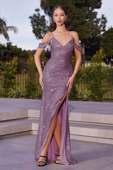 Draped Shoulder Sequin Fitted Dress By Cinderella Divine -BD4004