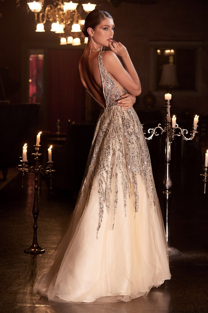 Beaded Sleeveless Gown By Cinderella Divine -C135