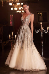 Beaded Sleeveless Gown By Cinderella Divine -C135