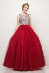 Ball Gown With Layered Tulle Skirt And Embellished Bodice by Cinderella Divine -C1884