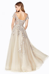 MyFashion.com - A-line dress with embellished lace applique and corset lace up back.(C20) - Cinderella Divine promdress eveningdress fashion partydress weddingdress 
 gown homecoming promgown weddinggown 