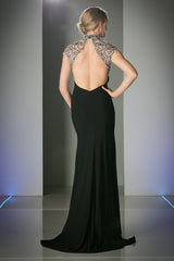 Illusion Beaded High Neck High Slit Dress By Cinderella Divine  by Cinderella Divine -C225