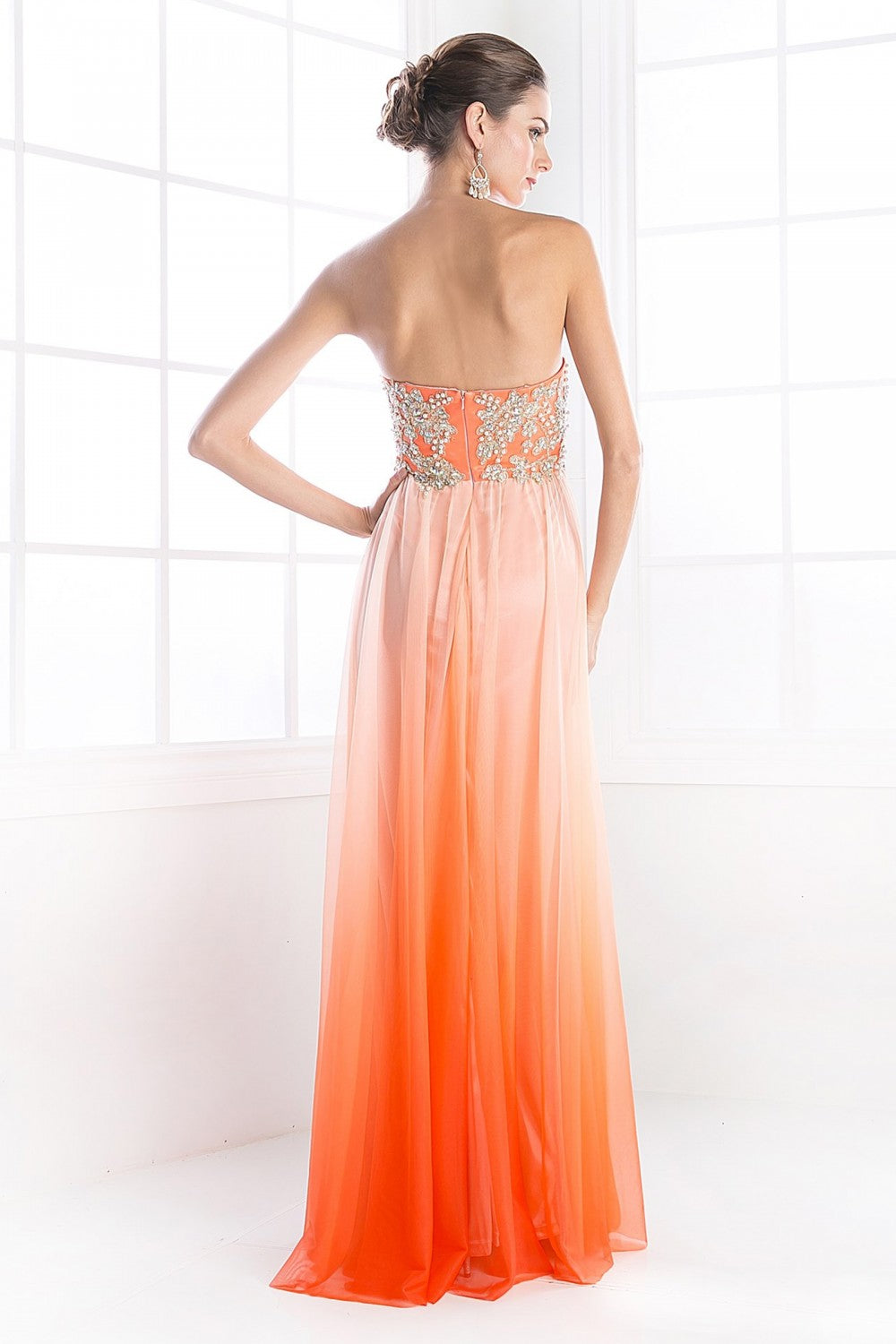 Strapless Beaded Chiffon Sheath Dress By Cinderella Divine -C2633