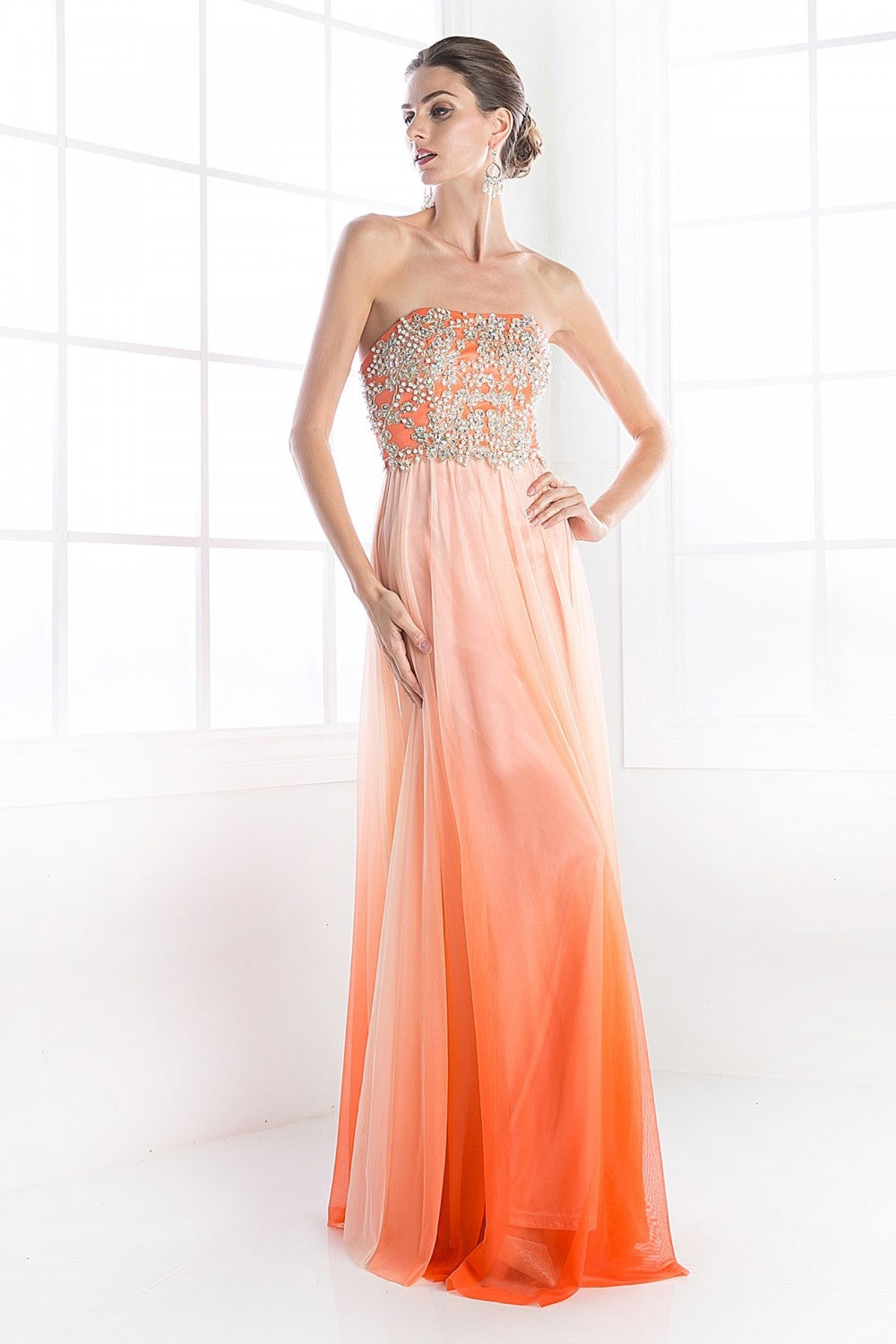 Strapless Beaded Chiffon Sheath Dress By Cinderella Divine -C2633