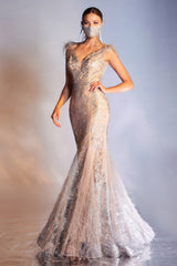 Feather Glitter Mermaid Dress By Cinderella Divine -C57