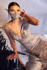 Feather Glitter Mermaid Dress By Cinderella Divine -C57