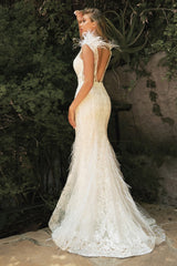 Embellished Mermiad Feather Bridal Gown By Cinderella Divine -C57W