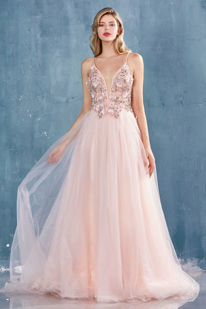 MyFashion.com - BLOSSOM 3D FLORAL TULLE A-LINE GOWN WITH BACK ZIPPER CLOSURE(A0721) - Andrea&Leo promdress eveningdress fashion partydress weddingdress 
 gown homecoming promgown weddinggown 