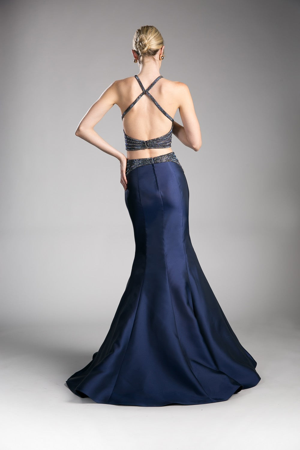 Fitted Mikado Mermaid Gown With Beaded Detail And Criss Cross Back by Cinderella Divine -CB0023