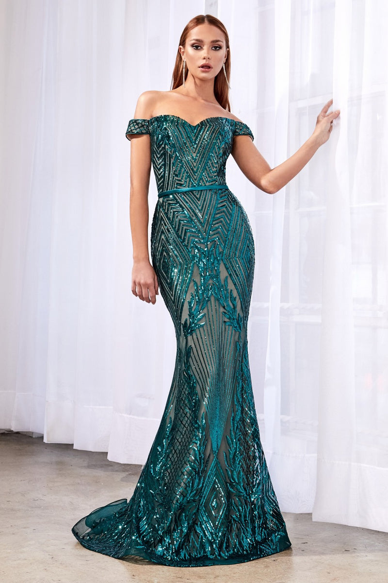 MyFashion.com - Off the shoulder gown with geometric sequin detail and sweetheart neckline.(CB0039) - Cinderella Divine promdress eveningdress fashion partydress weddingdress 
 gown homecoming promgown weddinggown 