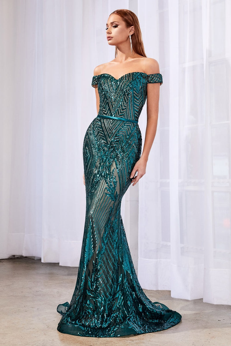 MyFashion.com - Off the shoulder gown with geometric sequin detail and sweetheart neckline.(CB0039) - Cinderella Divine promdress eveningdress fashion partydress weddingdress 
 gown homecoming promgown weddinggown 