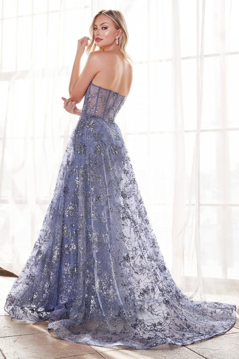MyFashion.com - Strapless fitted gown with floral applique and glitter tulle overskirt.(CB046) - Cinderella Divine promdress eveningdress fashion partydress weddingdress 
 gown homecoming promgown weddinggown 