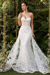 Applique Strapless Overskirt Gown By Cinderella Divine -CB046W