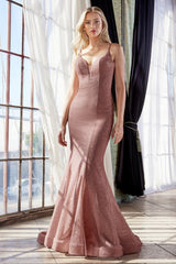 MyFashion.com - Fitted glitter gown with lace up back and plunge neckline.(CB054) - Cinderella Divine promdress eveningdress fashion partydress weddingdress 
 gown homecoming promgown weddinggown 