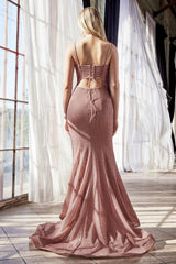 MyFashion.com - Fitted glitter gown with lace up back and plunge neckline.(CB054) - Cinderella Divine promdress eveningdress fashion partydress weddingdress 
 gown homecoming promgown weddinggown 