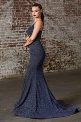 MyFashion.com - Fitted glitter gown with lace up back and plunge neckline.(CB054) - Cinderella Divine promdress eveningdress fashion partydress weddingdress 
 gown homecoming promgown weddinggown 