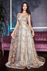 Glitter Print Ball Gown By Cinderella Divine -CB068