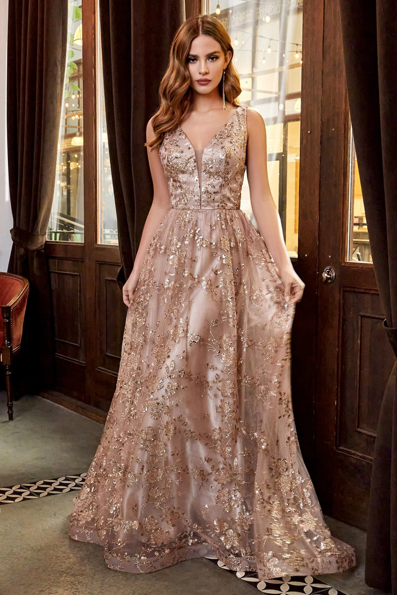 Glitter Print Ball Gown By Cinderella Divine -CB068